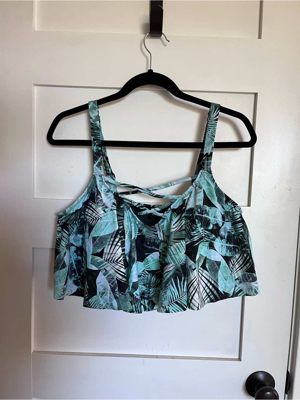 Torrid Mint And Black Tropical Leaf Flowy Bikini Top - Torrid Sz 1 (14/16)